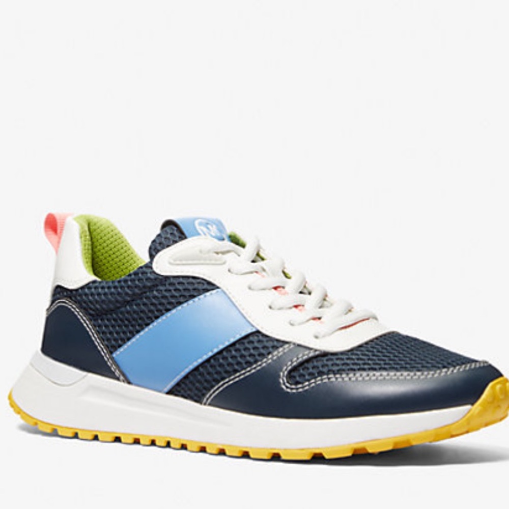 MICHAEL Michael Kors Navy Blue and Light Blue Mesh Sneakers with Yellow Sole